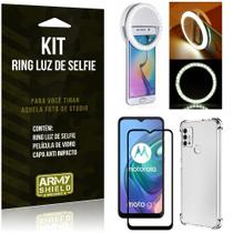 Kit Moto G10 Flash Ring + Capa Anti Impacto + Película de Vidro 3D - Armyshield