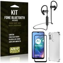 Kit Moto G10 Fone Bluetooth HS188 + Película 3D + Capa Anti Impacto - Armyshield