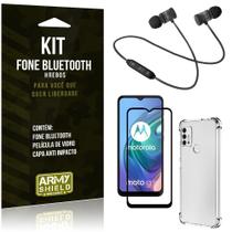 Kit Moto G10 Fone Bluetooth KD901 + Capa Anti Impacto + Película Vidro 3D - Armyshield