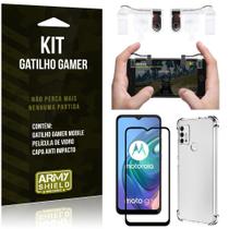 Kit Moto G10 Gatilho Gamer + Capa Anti Impacto + Película Vidro 3D - Armyshield