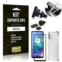 Kit Moto G10 Suporte Veicular Magnético + Capa Anti Impacto + Película Vidro 3D - Armyshield