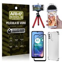 Kit Moto G10 Tripé Flex + Flash Ring + Capa Anti Impacto + Película 3D - Armyshield
