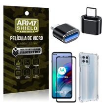 Kit Moto G100 5G Adaptador OTG Tipo C para USB + Capa Anti Impacto + Película 3D - Armyshield