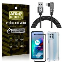 Kit Moto G100 5G Cabo em L Tipo C HS180 + Capinha + Película 3D - Armyshield