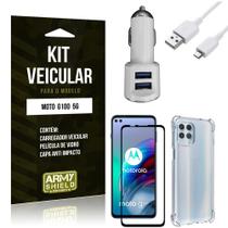 Kit Moto G100 5G Carregador Veicular Tipo C + Capa Anti Impacto + Película Vidro 3D - Armyshield