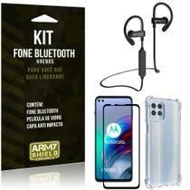 Kit Moto G100 5G Fone Bluetooth HS188 + Película 3D + Capa Anti Impacto - Armyshield