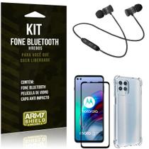 Kit Moto G100 5G Fone Bluetooth KD901 + Capa Anti Impacto + Película Vidro 3D - Armyshield