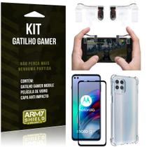 Kit Moto G100 5G Gatilho Gamer + Capa Anti Impacto + Película Vidro 3D - Armyshield