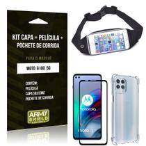 Kit Moto G100 5G Pochete+Capa Anti Shock+Película Vidro 3D