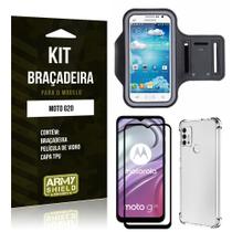 Kit Moto G20 Braçadeira + Capinha Anti Impacto + Película de Vidro 3D - Armyshield