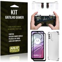 Kit Moto G20 Gatilho Gamer + Capa Anti Impacto + Película Vidro 3D - Armyshield