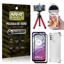 Kit Moto G20 Tripé Flex + Flash Ring + Capa Anti Impacto + Película 3D - Armyshield