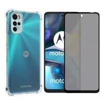 Kit Moto G22 - Película Privacidade Anti Spy Resistente 3D Vidro + Capinha Anti Impacto
