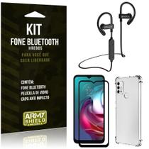 Kit Moto G30 Fone Bluetooth HS188 + Película 3D + Capa Anti Impacto - Armyshield