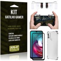 Kit Moto G30 Gatilho Gamer+Capa Anti Shock+Película Vidro 3D