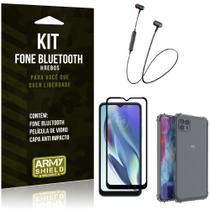 Kit Moto G50 5G Fone Bluetooth HS-615 + Capa Anti Impacto + Película Vidro 3D - Armyshield