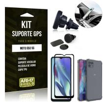 Kit Moto G50 5G Suporte Veicular Magnético + Capa Anti Impacto + Película Vidro 3D - Armyshield
