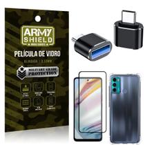 Kit Moto G60 Adaptador OTG Tipo C para USB + Capa Anti Impacto + Película 3D - Armyshield