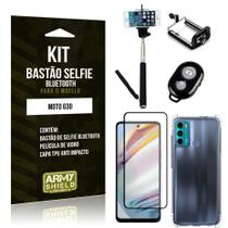 Kit Moto G60 Bastão de Selfie Bluetooth + Capinha Anti Impacto + Película Vidro 3D - Armyshield