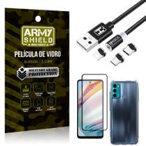 Kit Moto G60 Cabo Magnético 2 Metros + Capinha + Película 3D - Armyshield