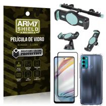 Kit Moto G60 Suporte Veicular 3 em 1 + Película 3D + Capa Anti Impacto - Armyshield