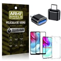 Kit Moto G60S Adaptador OTG Tipo C para USB + Capa Anti Impacto + Película 3D - Armyshield