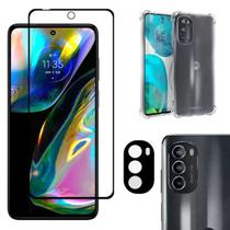 Kit Moto G82 5G - Película de Ceramica 9D Inquebravel + Capa Transparente + Pelicula Camera