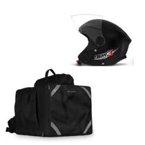 Kit Motoboy Capacete New Liberty 3 Preto Tam. 56 + Mochila Térmica 45 Litros