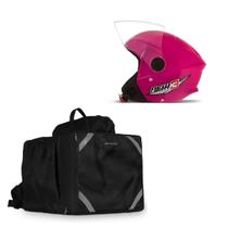 Kit Motoboy Capacete New Liberty 3 Rosa Tam. 58 + Mochila Térmica 45 Litros Kit Motoboy Capacete New Liberty 3 Rosa Tam. 58 + Mochila Térmica 45 Litros