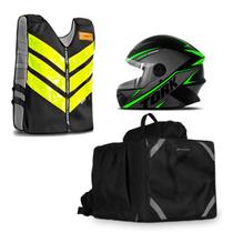 Kit Motoboy Mochila Bolsa Térmica + Capacete R8 + Colete Refletivo