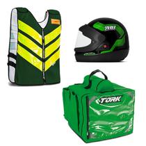 Kit Motoboy Mochila Térmica + Capacete Sport Moto 788 Verde 56 + Colete Refletivo M Kit Motoboy Mochila Térmica + Capacete Sport Moto 788 Verde 56 + Colete Refletivo M