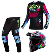 Kit Motocross Fast Next Camisa Calça Capacete Brilhante Preto - Rosa Conjunto Kit Motocross Fast Next Camisa Calça Capacete Brilhante Preto - Rosa Conjunto