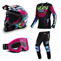 Kit Motocross Fast Next Camisa Calça Óculos Capacete Kit Motocross Fast Next Camisa Calça Óculos Capacete