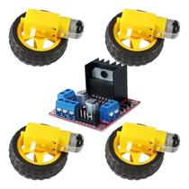 Kit Motor Dc E Roda 68mm Amarelo + Módulo Driver Ponte H L298n Para Arduino