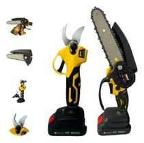 Kit Motoserra E Tesoura De Poda A Bateria 21v Amarelo