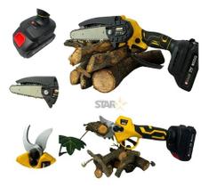 Kit Motoserra E Tesoura De Poda A Bateria 21v Amarelo