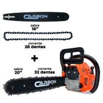 Kit Motosserra a Gasolina Profissional 58cc 3,4HP com Sabre 20 Polegadas e Sabre 16 Polegadas Carbon Fak