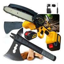 Kit Motosserra Elétrica Portátil 6 Pol. Recarregavel 3000w Mini + Machado Aço Inox