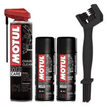 Kit Motul Limpa e Lubrifica Correntes C1 C2 Escovinha de Limpeza