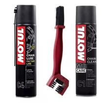 Kit Motul Limpeza C1 + Lubrificante C4 + Escova De Corrente