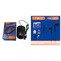 Kit mouse com fio preto mou 11181 fone de ouvido com fio preto fon12475 inova