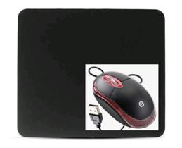 Kit Mouse e Mouse Pad preto para PC e Notebook, USB Luz Led 2 botões e barra de rolagem - Exbom