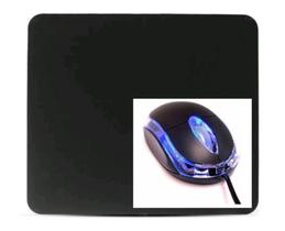 Kit Mouse e Mouse Pad preto para PC e Notebook, USB Luz LED