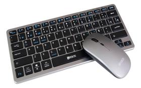 Kit Mouse E Teclado Wireless Sem Fio Slim Bluetooth Hrebos - Preto Com Prata - Preto Com Prata Kit Mouse E Teclado Wireless Sem Fio Slim Bluetooth Hrebos - Preto Com Prata - Preto Com Prata
