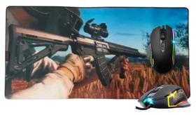 Kit Mouse Gamer 6 Botões 4800 DPI Led RGB e Mouse Pad Extra Grande 80x40 cm Emborrachado Estampado Gamer - Knup