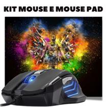 Kit mouse gamer 7 botões e mouse pad estampado