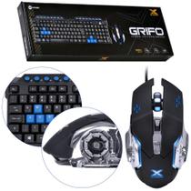 Kit Mouse Gamer Cromado Alta Performance Fps Design Ergonômico Com Luz de Led Azul + Teclado Gamer Cabo 1,8m Resistente a Derramamentos Vinik