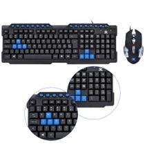 Kit Mouse Gamer Cromado Até 2400DPI Com Iluminação Led Azul Cromado Para Fps + Teclado Gamer Resistente Cabo 1,8m Antiderrapante