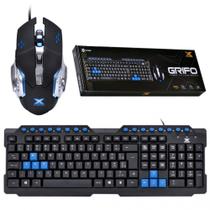 Kit Mouse Gamer Sensor Óptico Até 2400DPI Com Iluminação Led Azul Cromado + Teclado Gamer Resistente Cabo 1,8m ABNT2 Kit Mouse Gamer Sensor Óptico Até 2400DPI Com Iluminação Led Azul Cromado + Teclado Gamer Resistente Cabo 1,8m ABNT2