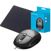Kit Mouse Office com fio USB 1200 Dpi com Mousepad Antiderrapante 22x18cm Preto